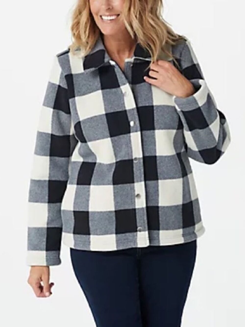 Denim & Co. Printed Fleece Bonded with Sherpa Jacket